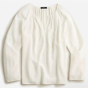 JCrew V-neck top embroidery cream color long sleeve pure silk pullover size sm